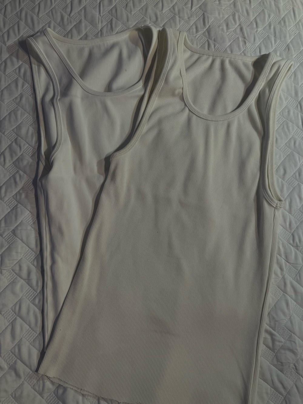 2 Classic Ribbed Tank Top - White Sleeveless Top